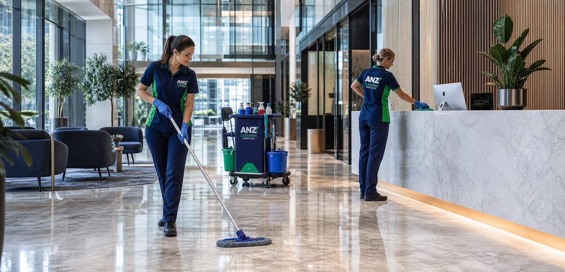 ANZ Cleaning Services team cleaning a Sydney commercial office